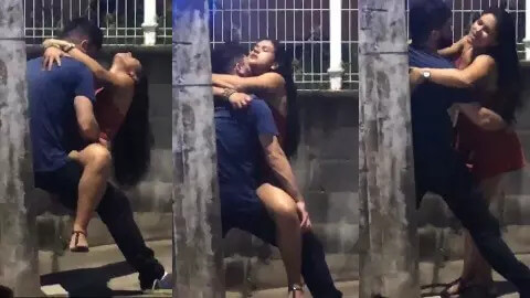 Casal amador safado transando na rua encostado no poste